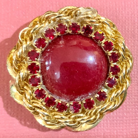 EXQUISITE VINTAGE EARRINGS/CLIP RED JADE/CRYSTAL GOLD CHAIN DISC ⭐️HANDMADE NEW - Picture 12 of 14